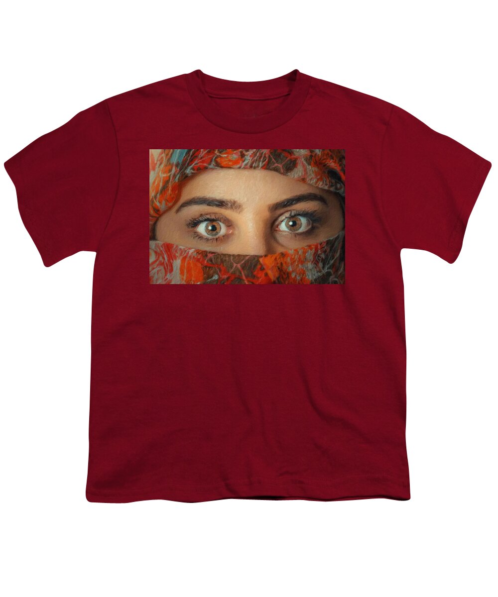Woman Portrait Youth T-Shirt featuring the painting Arabian beauty by Vincent Monozlay