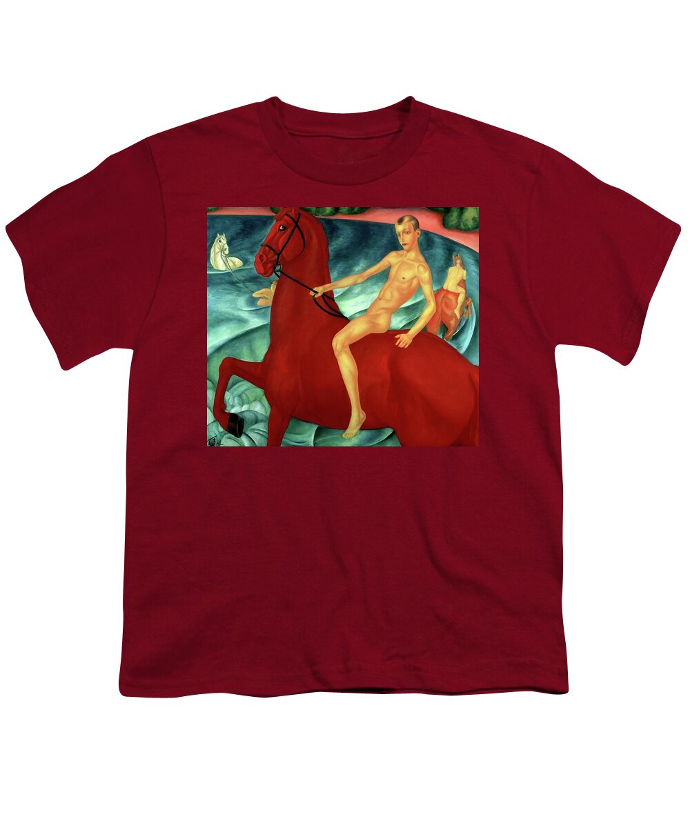 Kuzma Petrov-vodkin Youth T-Shirt featuring the painting Bathing the Red Horse by Kuzma Petrov-Vodkin