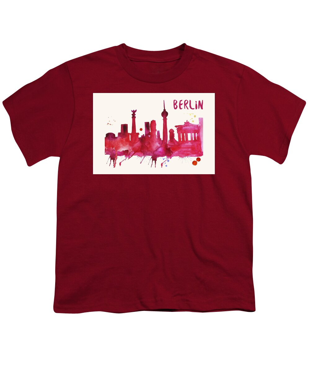 Berlin Youth T-Shirt featuring the painting Berlin Skyline Watercolor Poster - Cityscape Painting Artwork by Beautify My Walls