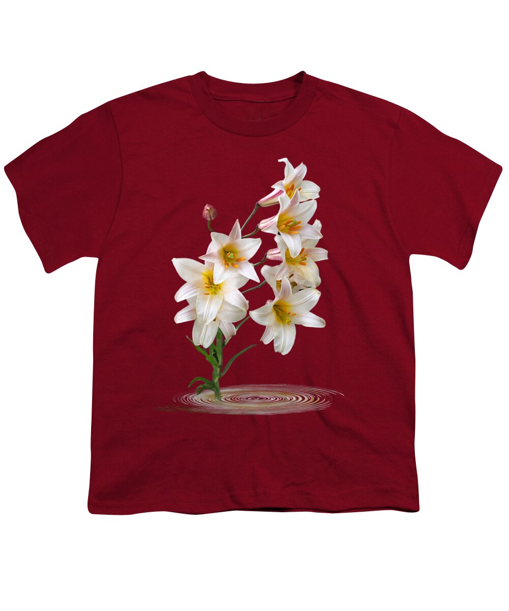 White Lily Youth T-Shirt featuring the photograph Cascade of Lilies on Black by Gill Billington