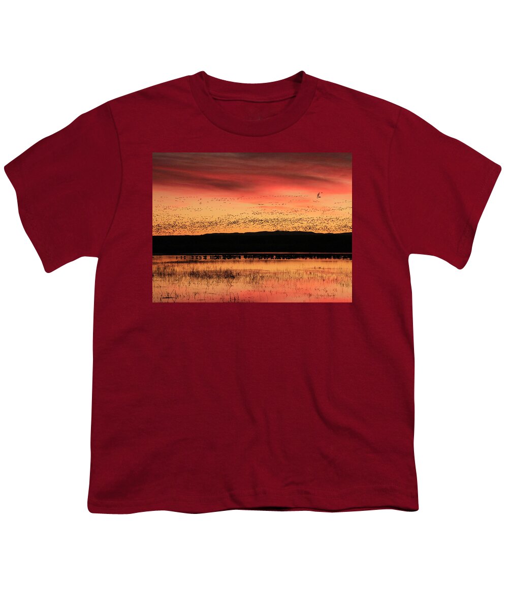 Bosque De Apache Youth T-Shirt featuring the photograph Crimson Sunset at Bosque by Marla Craven