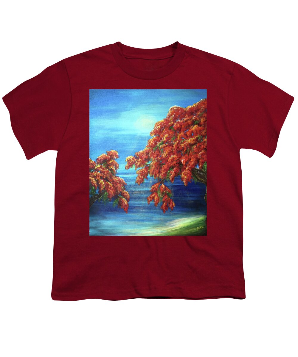 Flame Tree Youth T-Shirt featuring the painting Golden Flame Tree by Michelle Pier