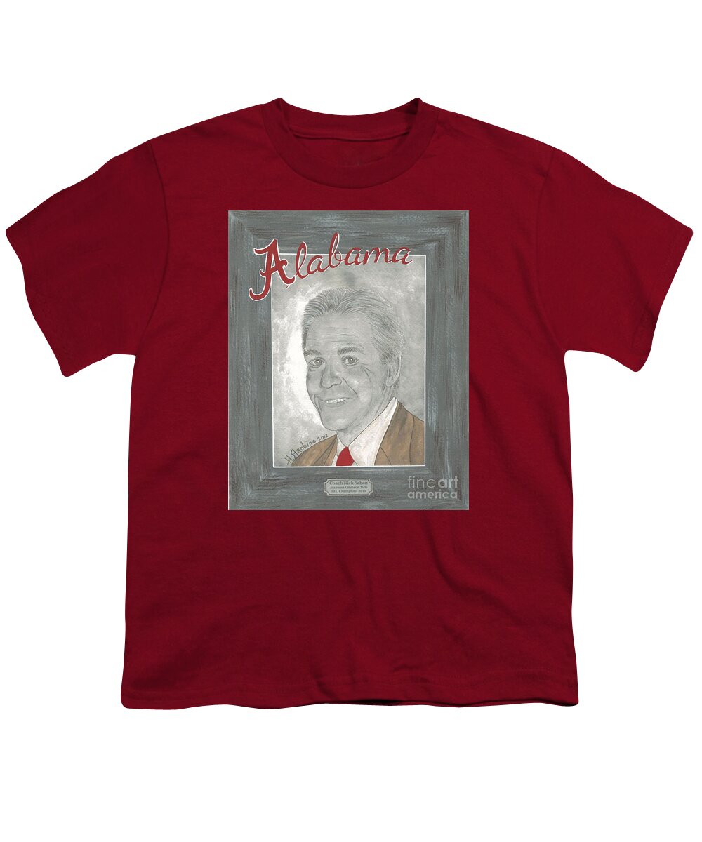  Youth T-Shirt featuring the painting Nick Saban T-shirt by Herb Strobino