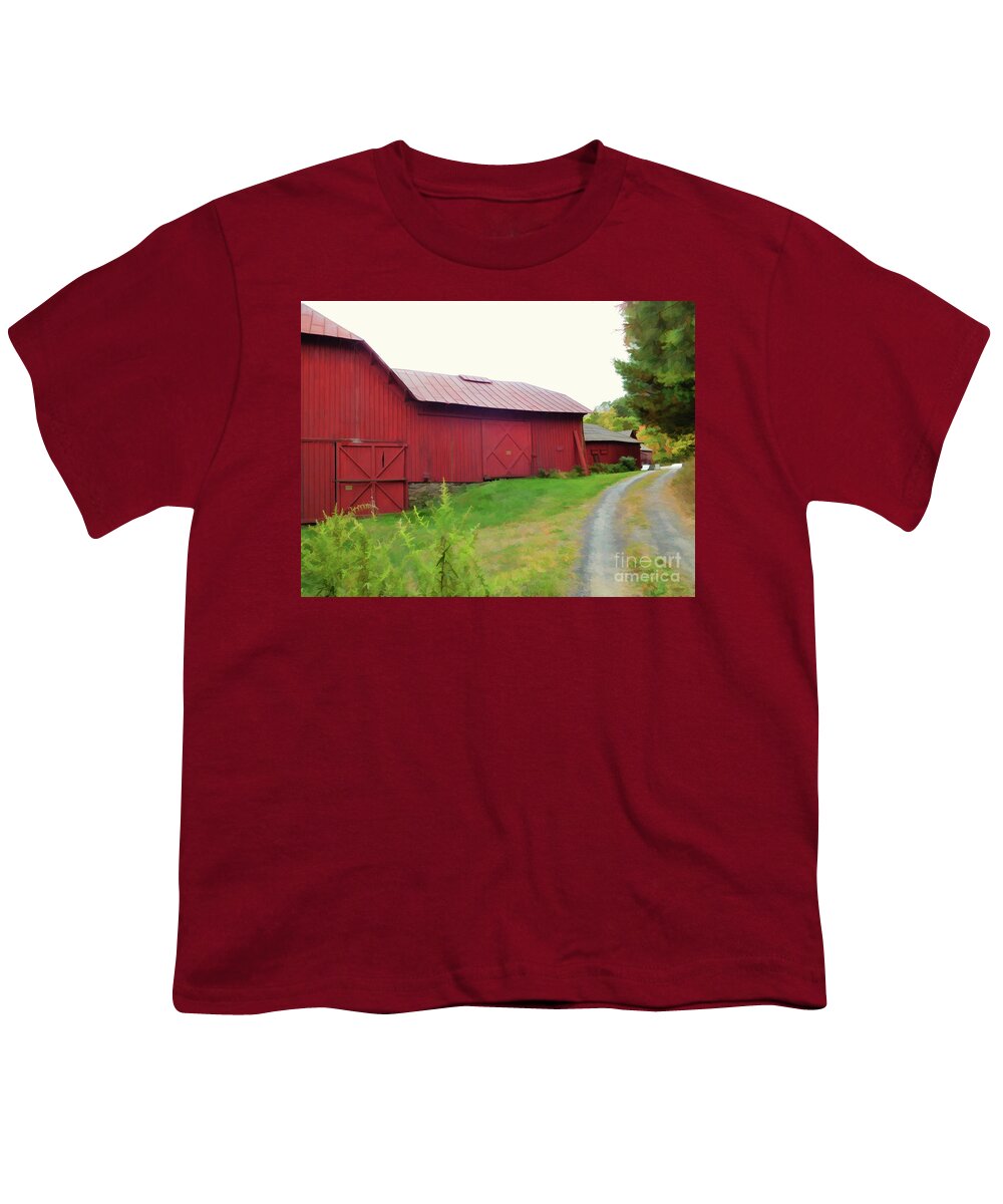 Olana Red Barn Youth T-Shirt featuring the painting Olana Red Barn 20 by Jeelan Clark
