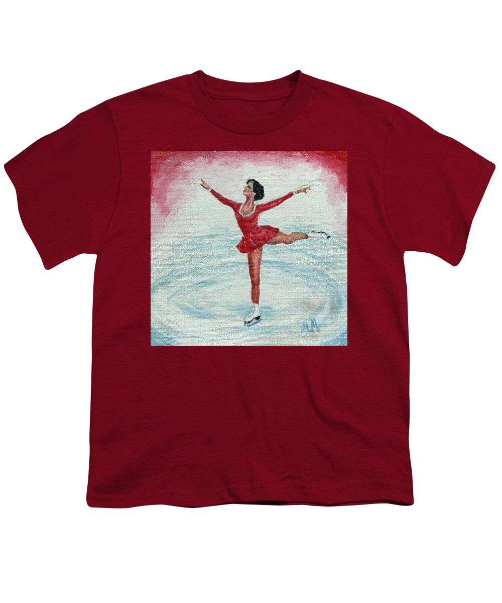 Red Youth T-Shirt featuring the painting Olympic Figure Skater by ML McCormick