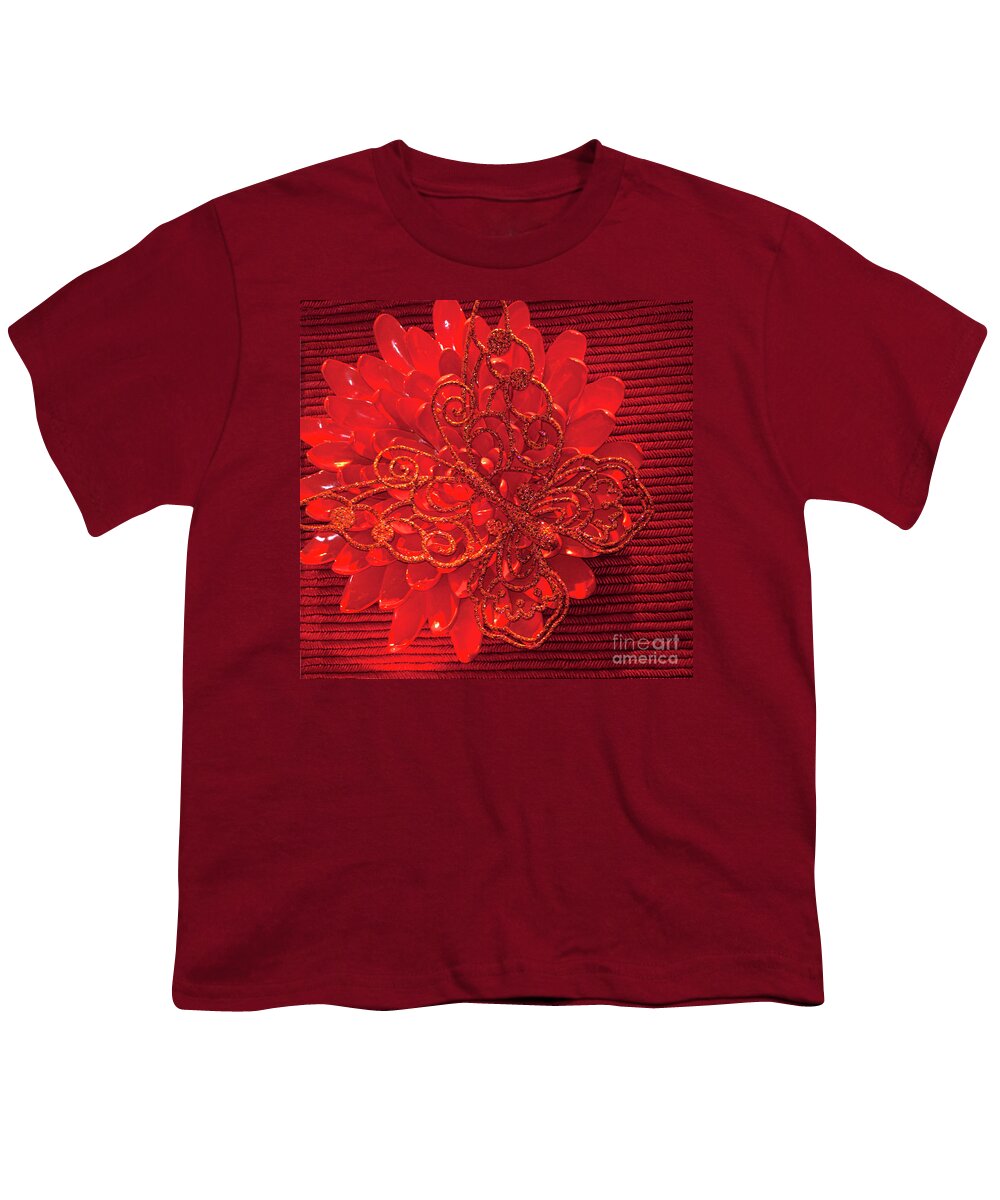 Floral Youth T-Shirt featuring the photograph Red Floral Wall Art by Linda Phelps