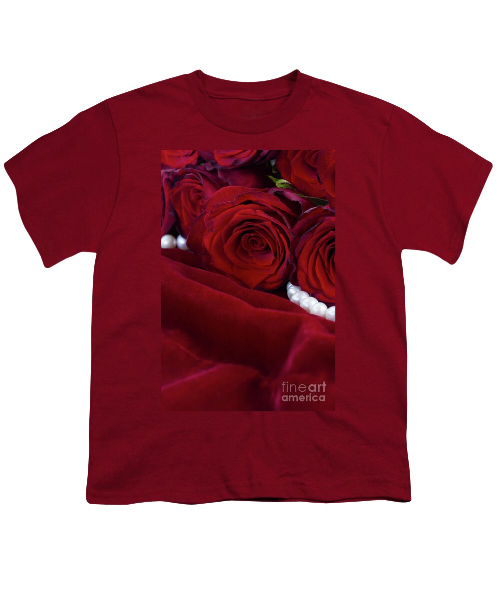 Rose Youth T-Shirt featuring the photograph Red Roses and Velvet by Anastasy Yarmolovich