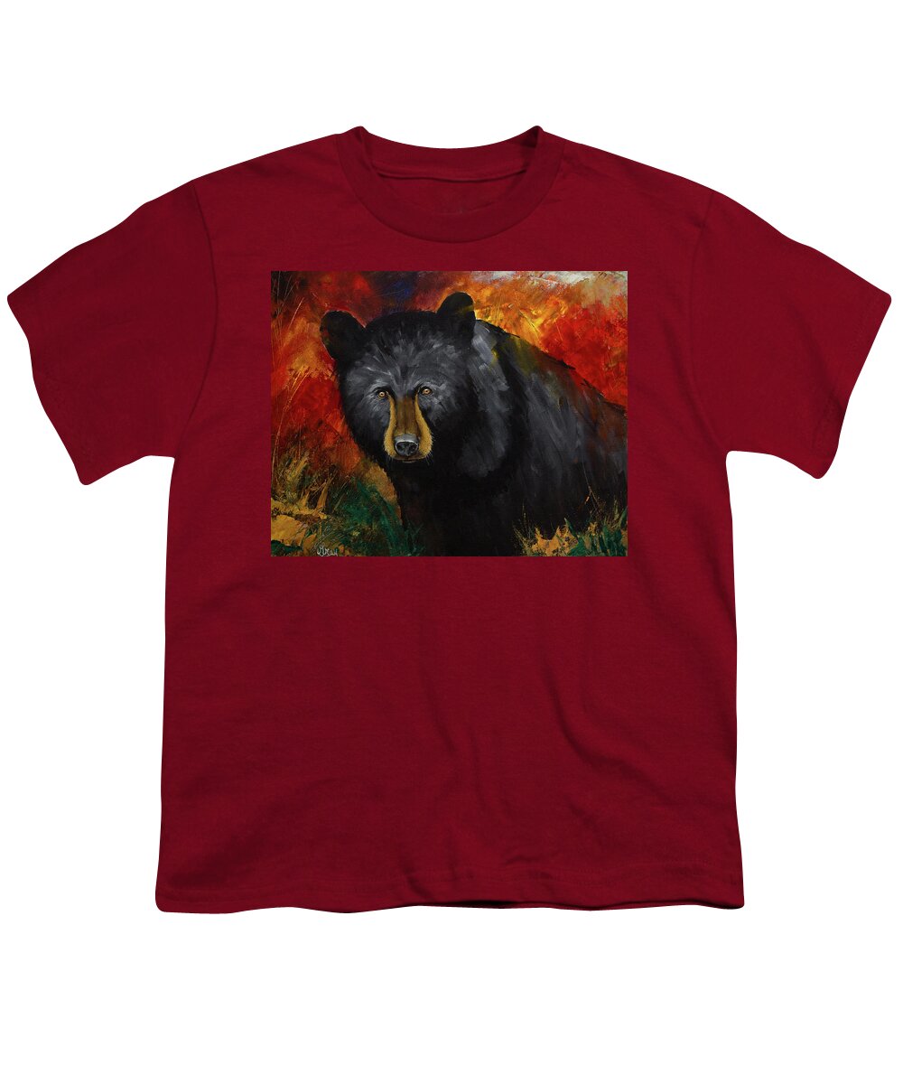 Black Bear Youth T-Shirt featuring the painting Smoky Mountain Black Bear by Gray Artus