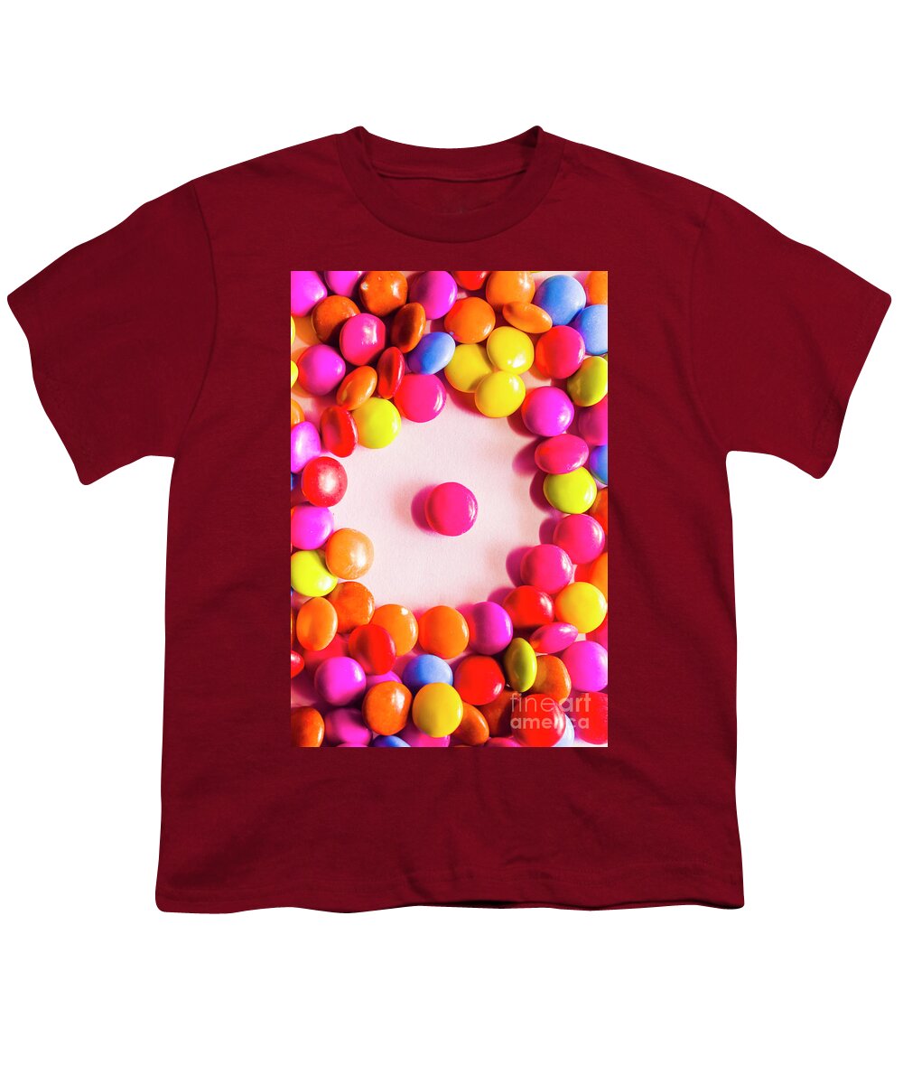 Candy Youth T-Shirt featuring the photograph Sweet sight. Colorful chocolate coated lollies by Jorgo Photography