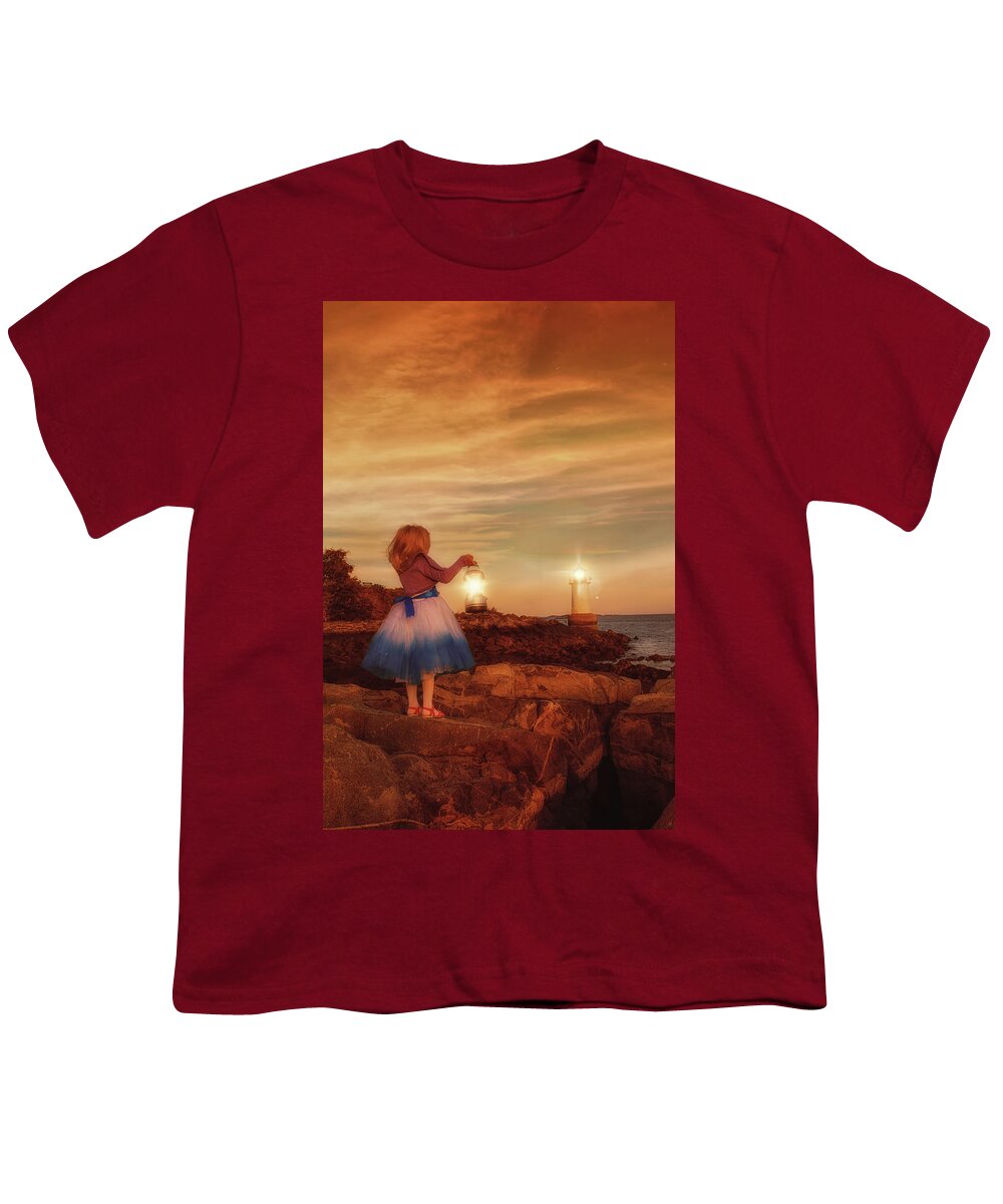 Girl Youth T-Shirt featuring the photograph The girl with a lantern by Lilia S