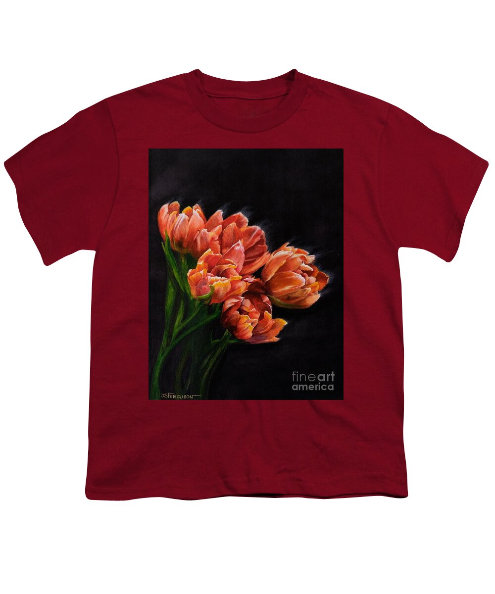 Still Life Youth T-Shirt featuring the painting Red Tulips by Jeanette Ferguson