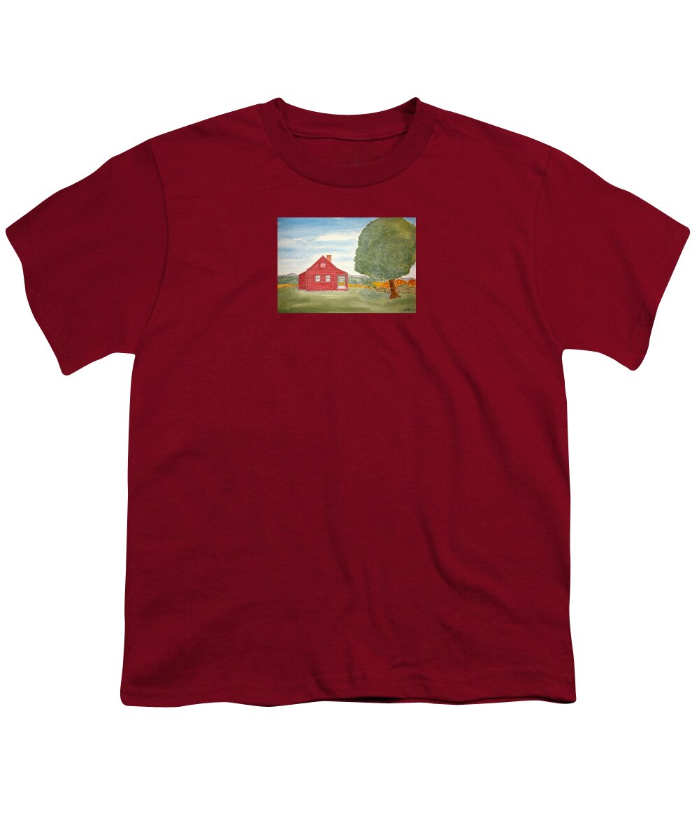 Watercolor Youth T-Shirt featuring the painting Saratoga Farmhouse Lore by John Klobucher