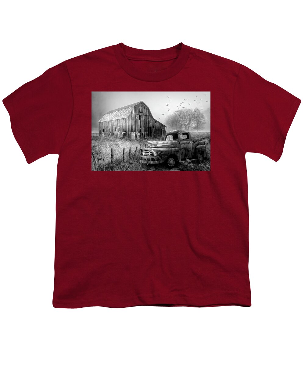 1951 Youth T-Shirt featuring the photograph Truck in the Fog in Black and White by Debra and Dave Vanderlaan