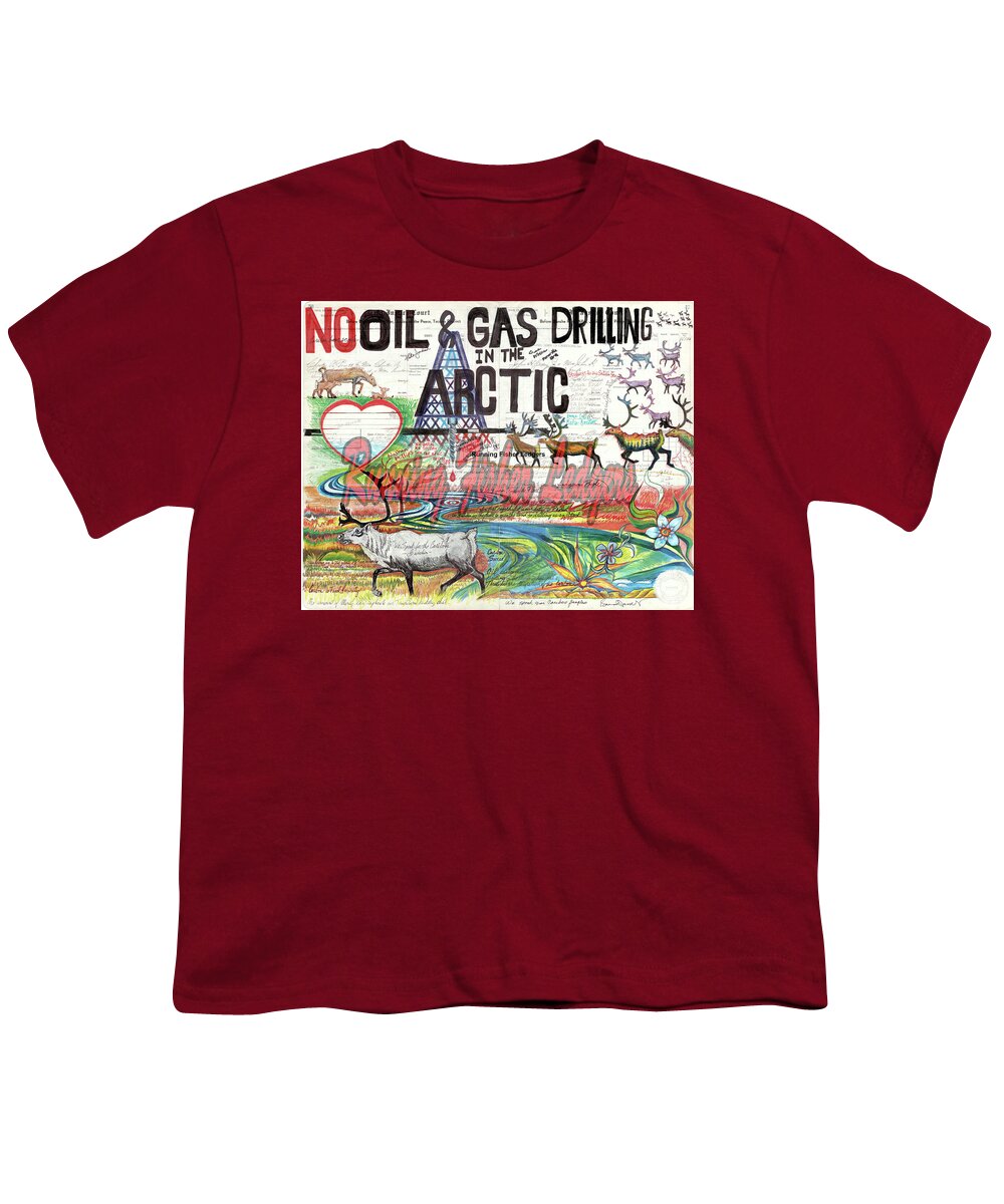 Arctic Circle Youth T-Shirt featuring the drawing Caribou by Robert Running Fisher Upham
