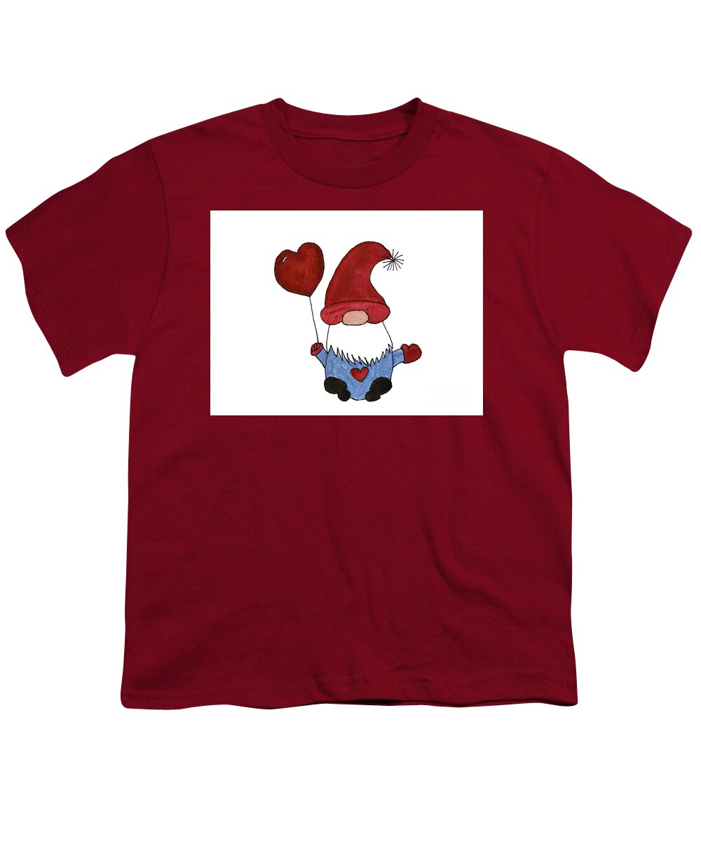 Valentine's Day Youth T-Shirt featuring the mixed media Gnome with Red Hat by Lisa Neuman
