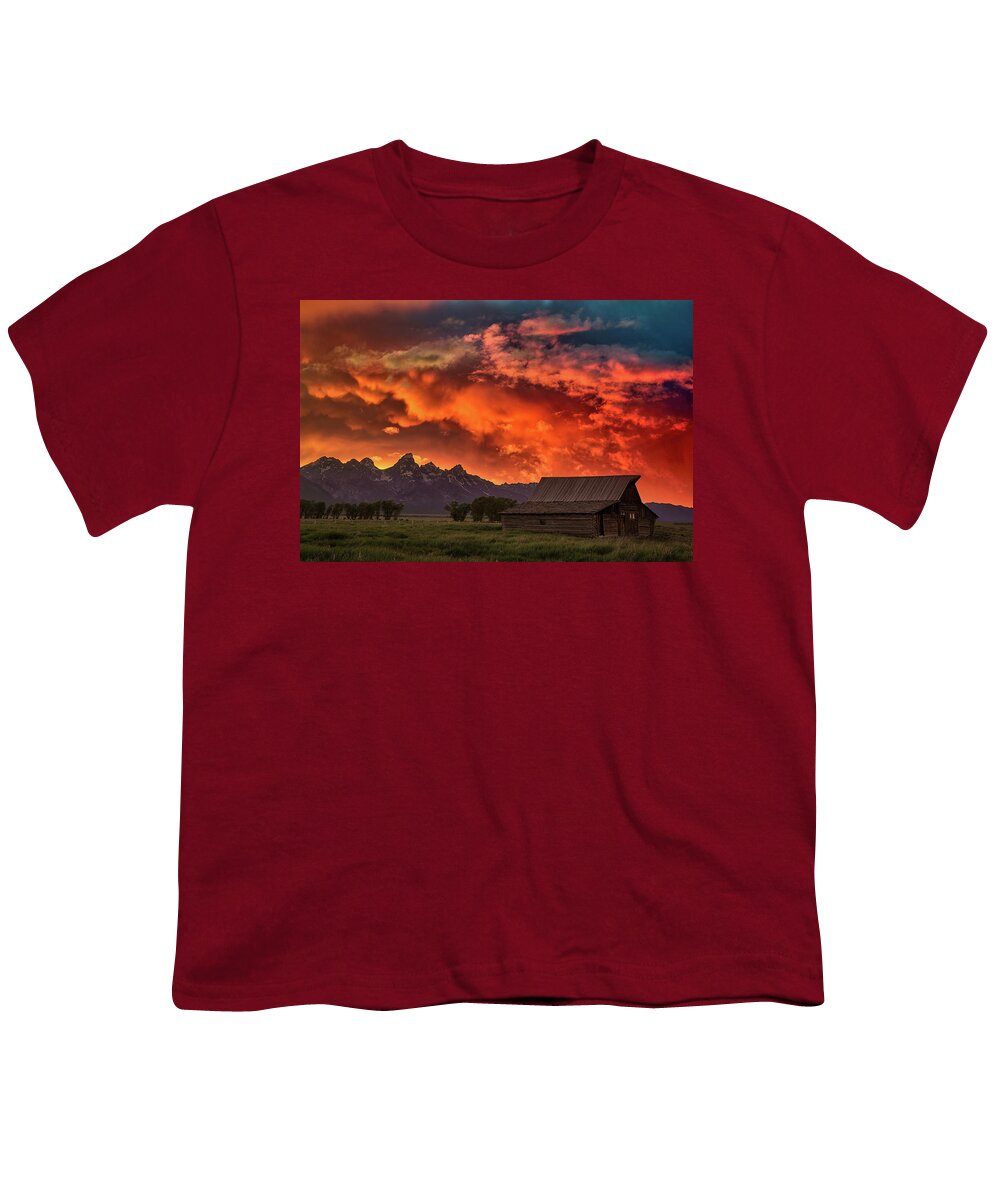 Tetons Youth T-Shirt featuring the photograph Grand Sunset in the Tetons by Jon Glaser