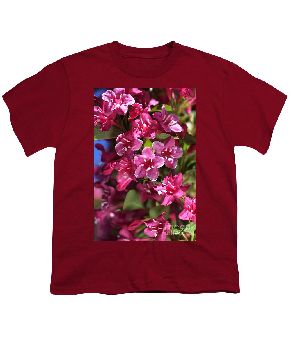 Bubbleblue Youth T-Shirt featuring the photograph Happy Small Pink Flowers by Joy Watson