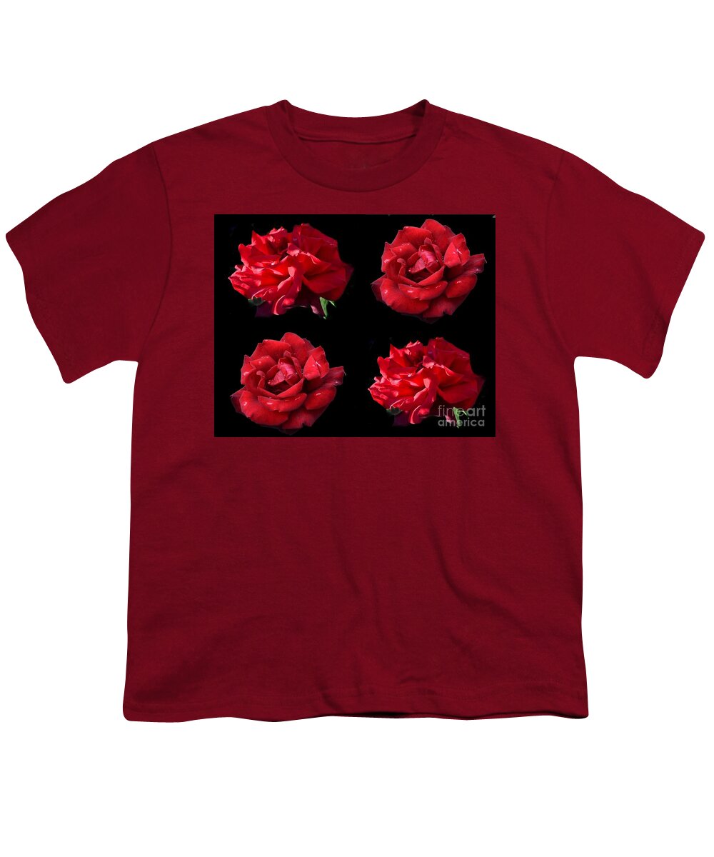 Rain Youth T-Shirt featuring the photograph Life Story Of Dark Red Rose by Leonida Arte