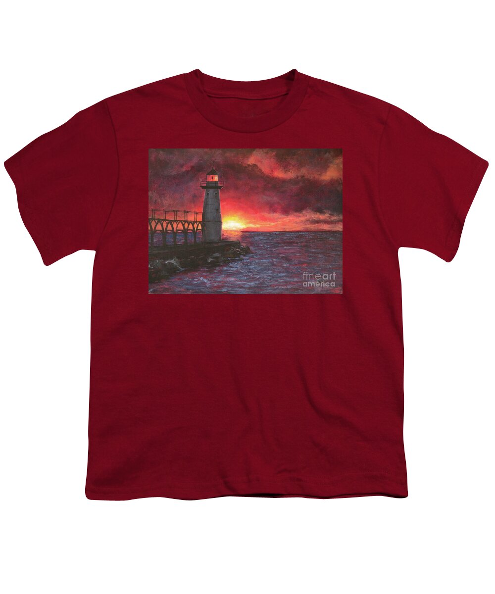 North Pierhead Youth T-Shirt featuring the painting North Pierhead Lighthouse by Zan Savage