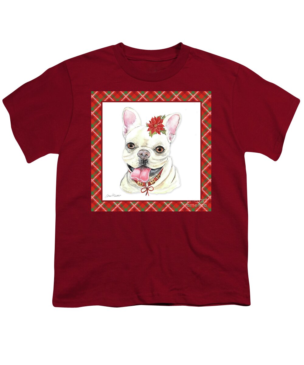 Dog Youth T-Shirt featuring the painting Red Christmas Plaid with Dog G by Jean Plout