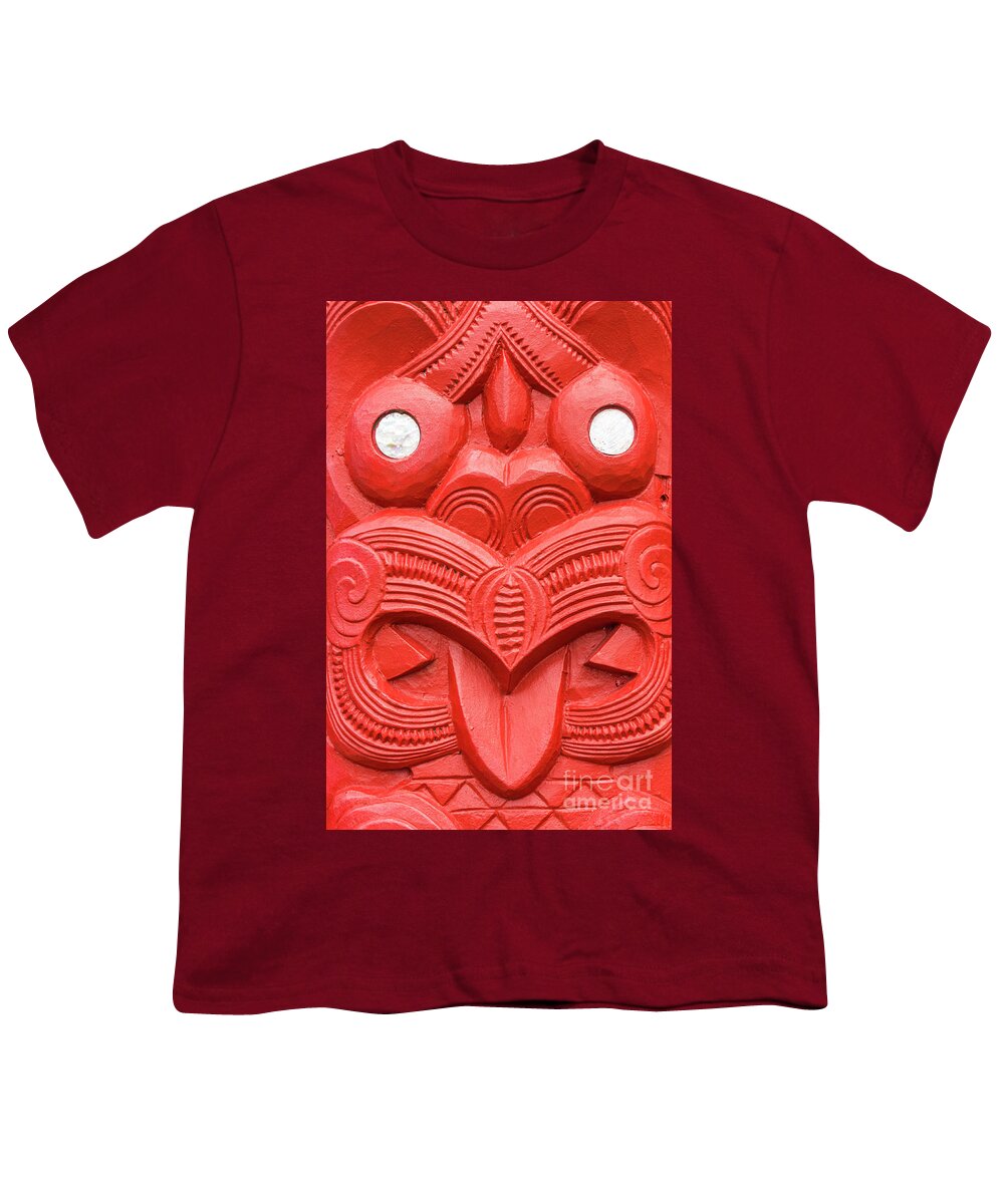 Rotorua Youth T-Shirt featuring the photograph Red Maori carving, Whakarewarewa, New Zealand by Neale And Judith Clark