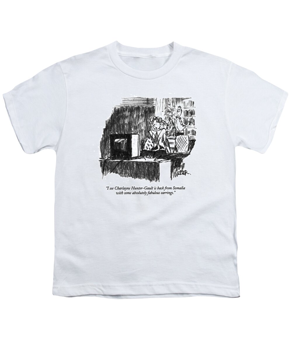 
(woman Says To Her Husband As She Watches Tv)
Entertainment Youth T-Shirt featuring the drawing I See Charlayne Hunter-gault Is Back by Robert Weber