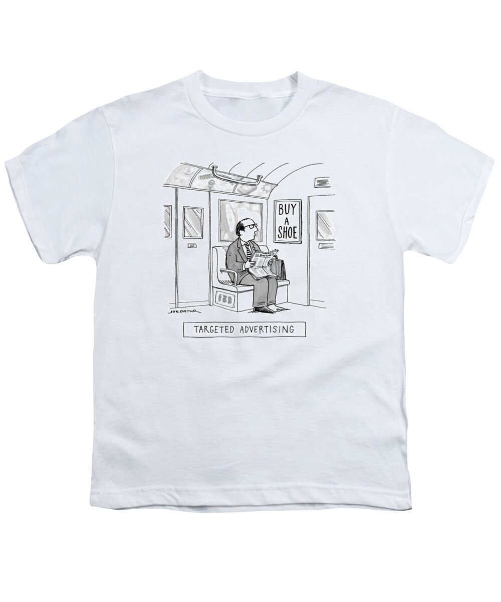 Targeted Advertising Youth T-Shirt featuring the drawing Targeted Advertising A Man Sits On The Subway by Joe Dator