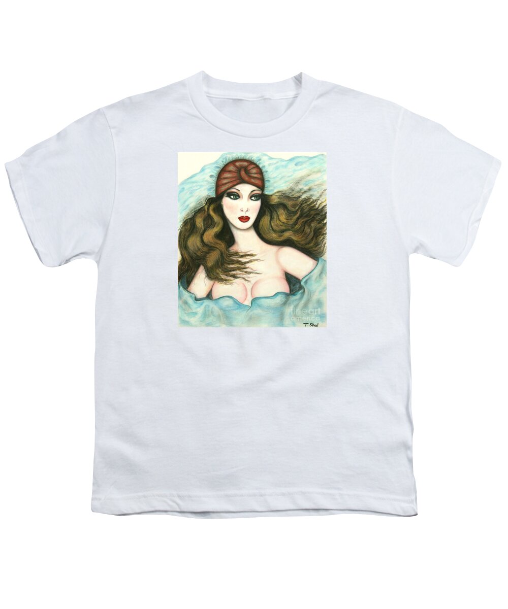 Art Print Youth T-Shirt featuring the drawing Windy Blues by Tara Shalton