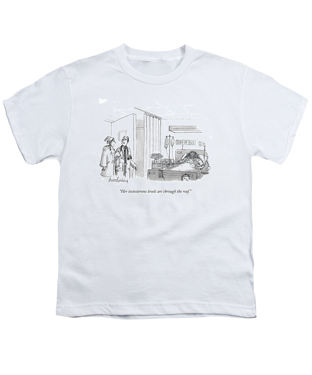 Cave Dwellers Youth T-Shirt featuring the drawing A Caveman Is Seen Lying In A Hospital Bed #1 by Mort Gerberg