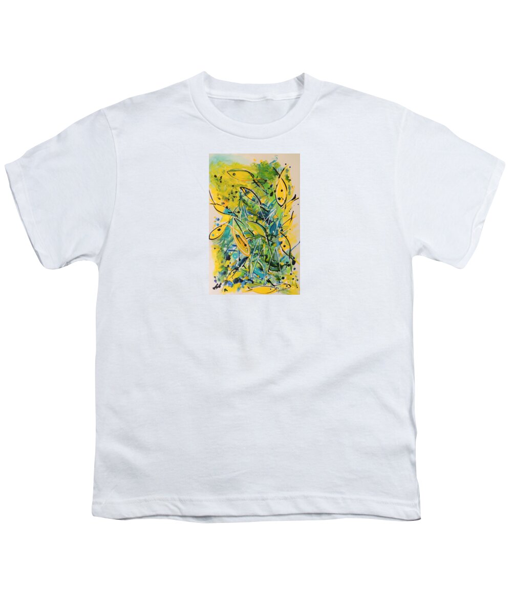 Fish Youth T-Shirt featuring the painting Fish Frenzy #2 by Lyn Olsen