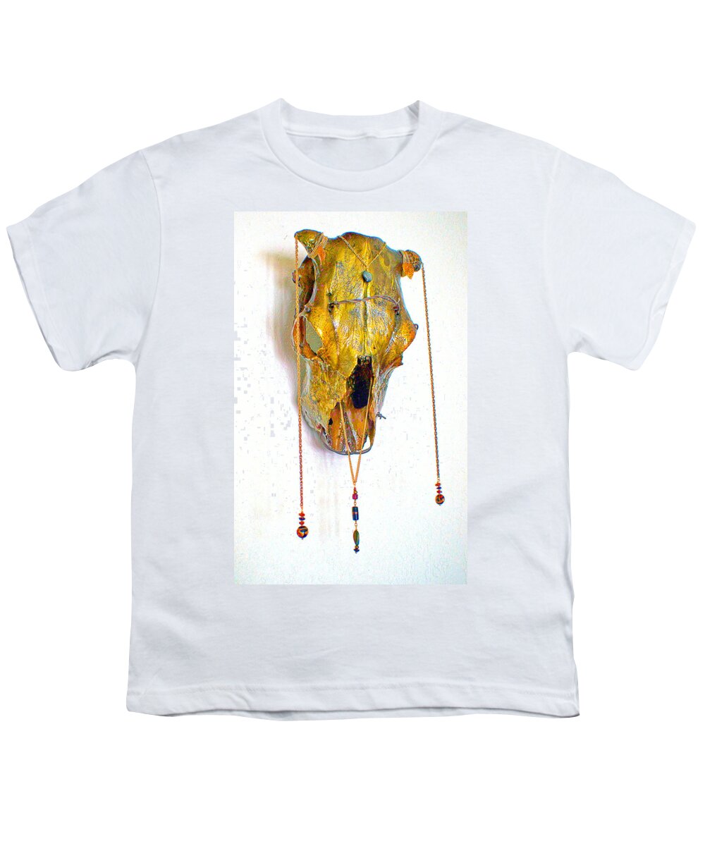 Skulls Youth T-Shirt featuring the mixed media Gold and Black Illuminating Steer Skull by Mayhem Mediums
