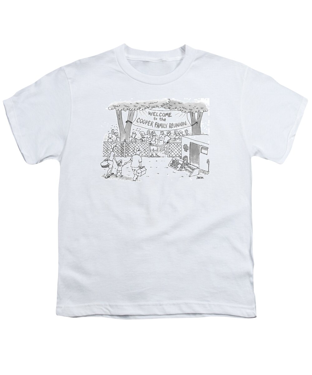 Family Reunions Youth T-Shirt featuring the drawing New Yorker May 31st, 1999 by Jack Ziegler