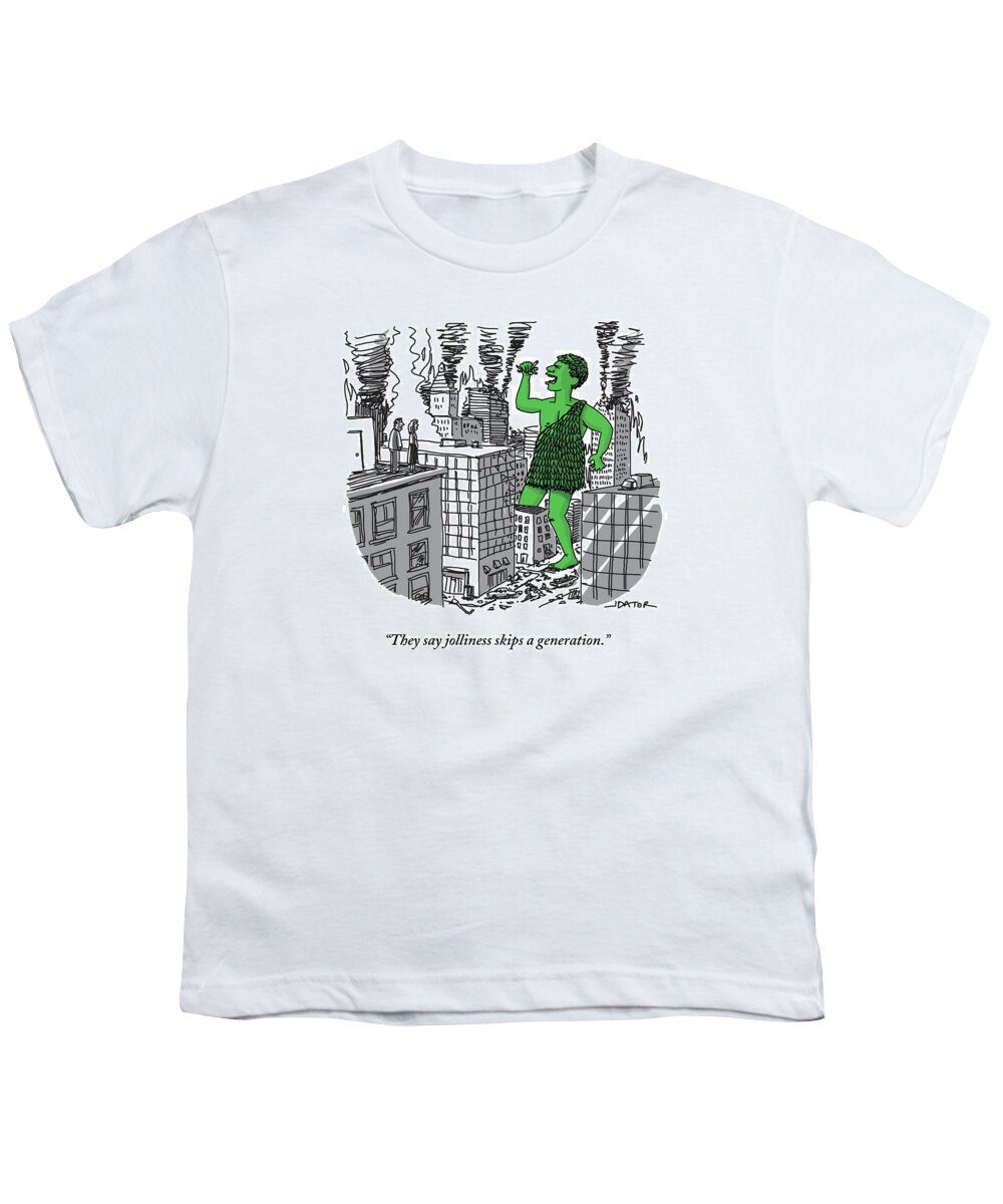 Jolly Green Giant Youth T-Shirt featuring the drawing The Jolly Green Giant Walks Like Godzilla #1 by Joe Dator