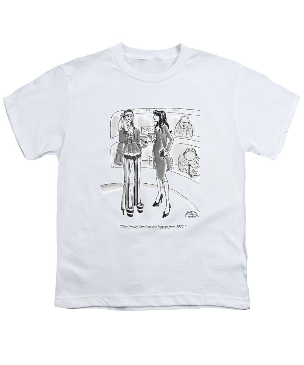 Luggage Youth T-Shirt featuring the drawing They Finally Found My Lost Luggage From 1972 by Marisa Acocella Marchetto