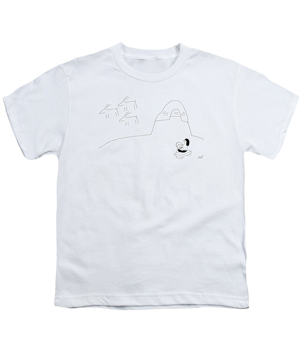 Caveman Youth T-Shirt featuring the drawing New Yorker July 25th, 2016 by Seth Fleishman