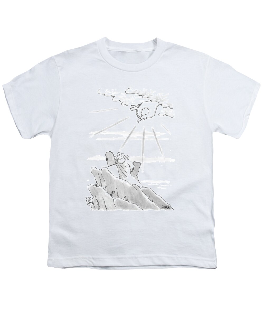 Moses Youth T-Shirt featuring the drawing New Yorker September 4th, 2000 by Jack Ziegler