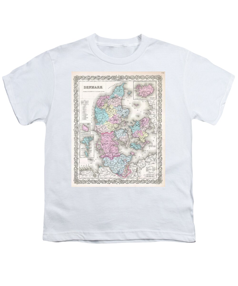  Youth T-Shirt featuring the photograph 1855 Colton Map of Denmark by Paul Fearn