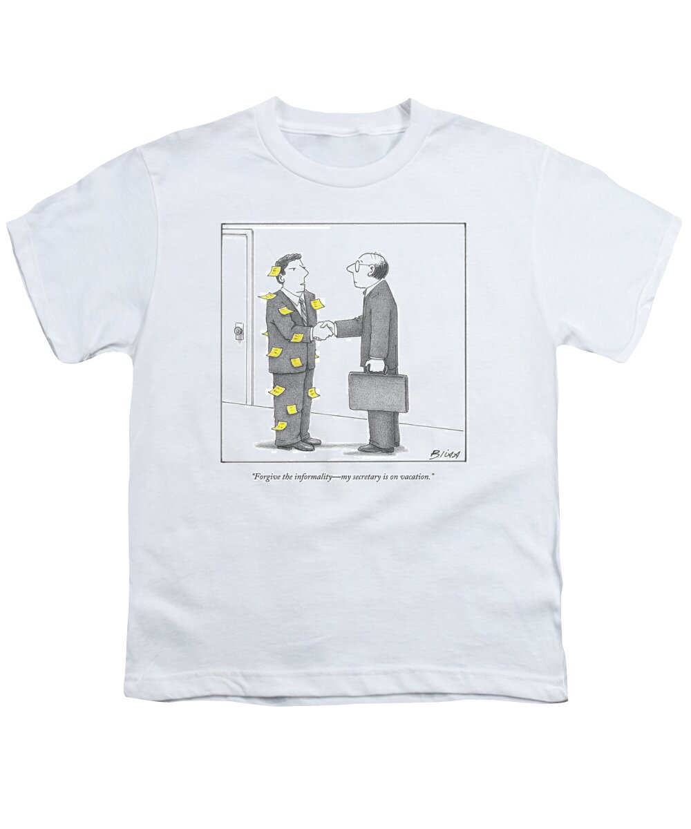 Post-it Note Youth T-Shirt featuring the drawing Forgive The Informality - My Secretary by Harry Bliss
