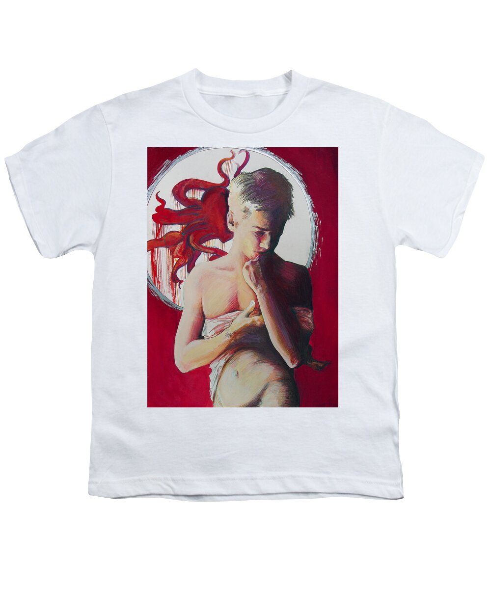 Gay Art Youth T-Shirt featuring the painting Red Snap Dragon Moonset by Rene Capone