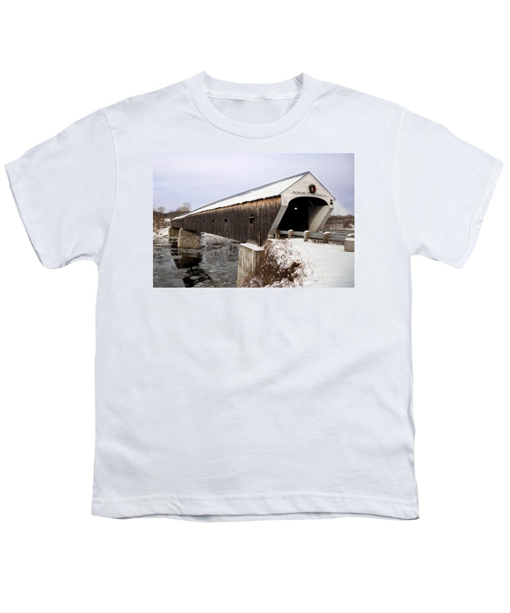 New Hampshire Youth T-Shirt featuring the photograph The Covered Bridge #2 by Courtney Webster