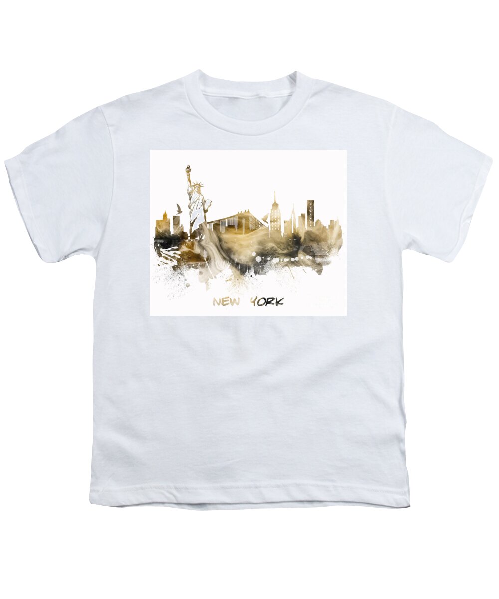 New York Youth T-Shirt featuring the digital art New York City Skyline #4 by Justyna Jaszke JBJart