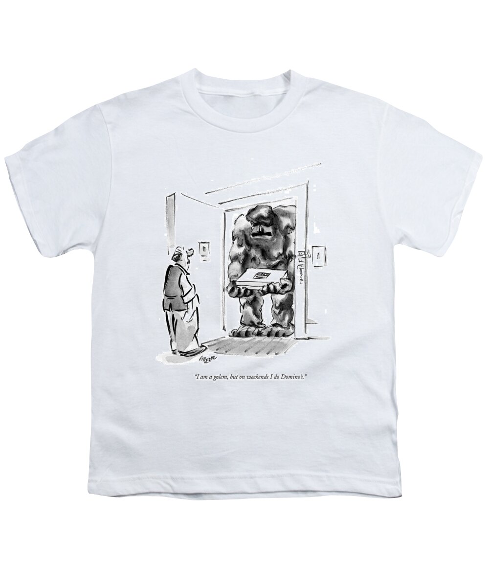 Word Play Workers Merchandise Religion Jewish

(golem Pizza Delivery Man Talking To Customer.) 122442 Llo Lee Lorenz Youth T-Shirt featuring the drawing I Am A Golem by Lee Lorenz