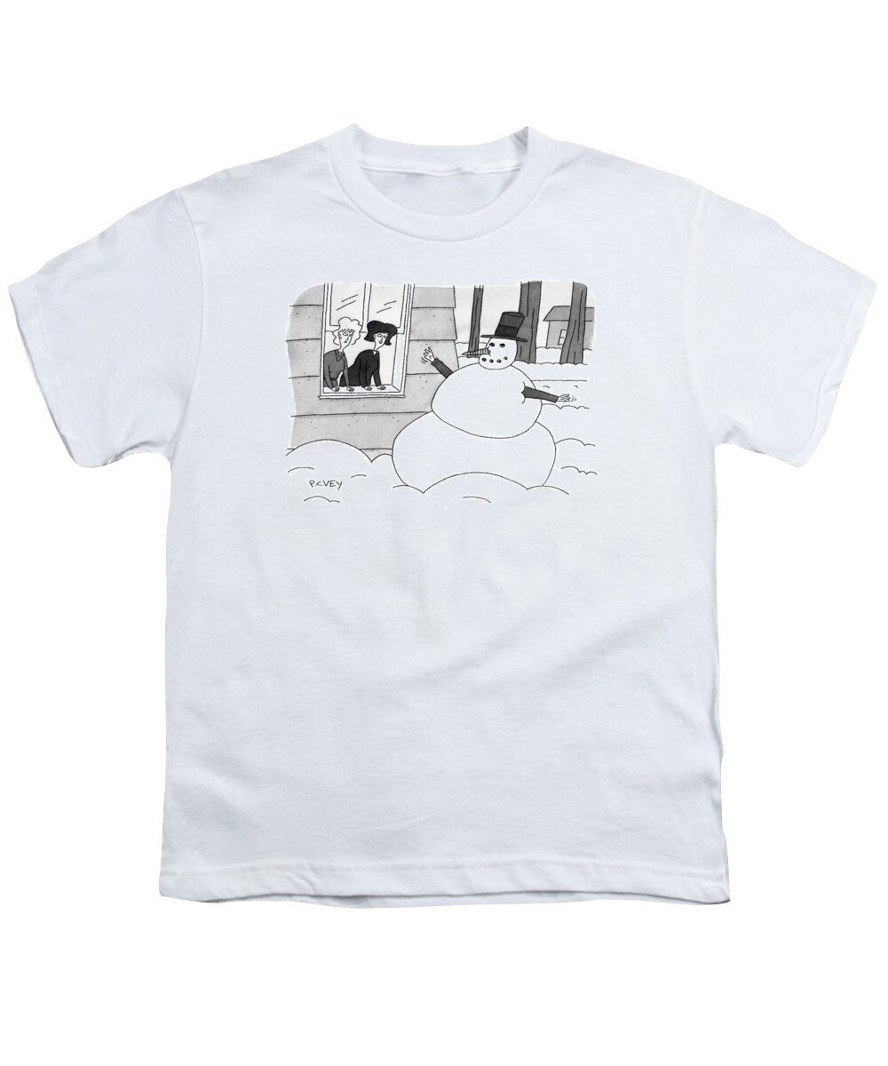 Snowman Youth T-Shirt featuring the drawing New Yorker January 21st, 2008 by Peter C. Vey