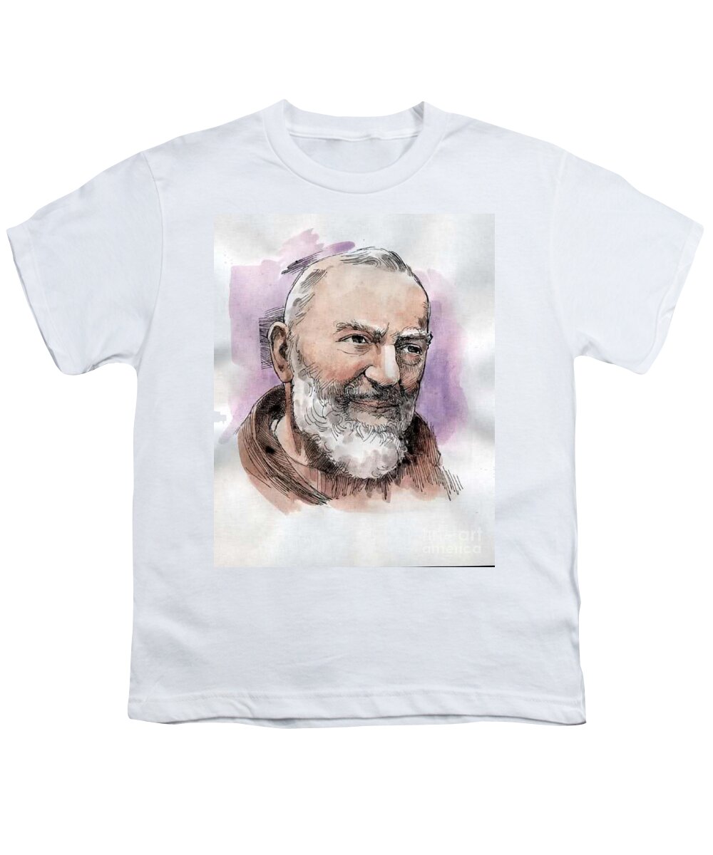 Prayer Youth T-Shirt featuring the drawing Padre Pio by Matteo TOTARO