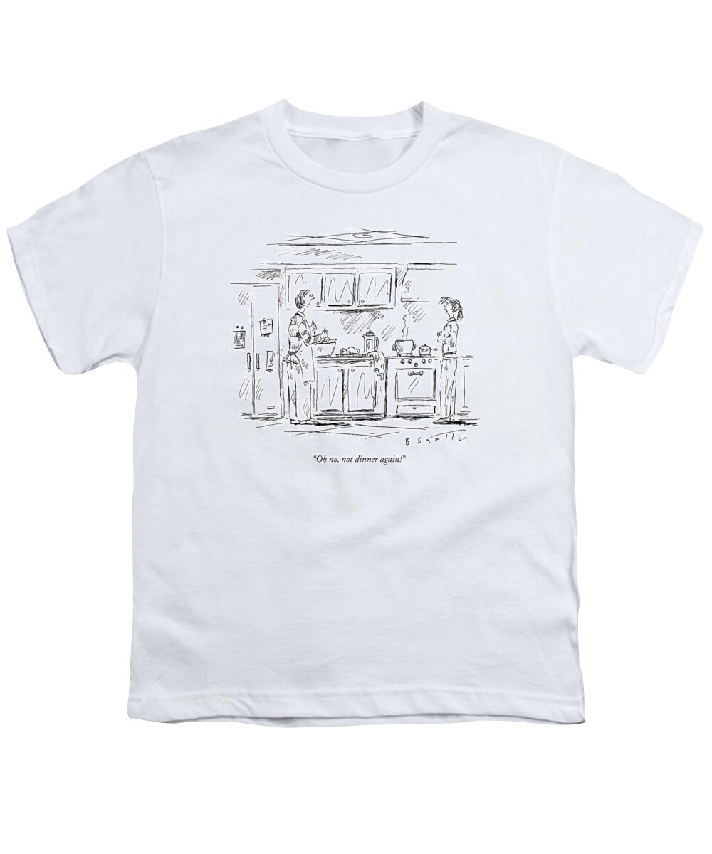 Cook Youth T-Shirt featuring the drawing Oh No, Not Dinner Again! by Barbara Smaller