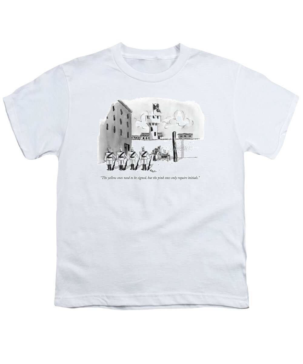Wordplay Youth T-Shirt featuring the drawing The Yellow Ones Need To Be Signed by Lee Lorenz