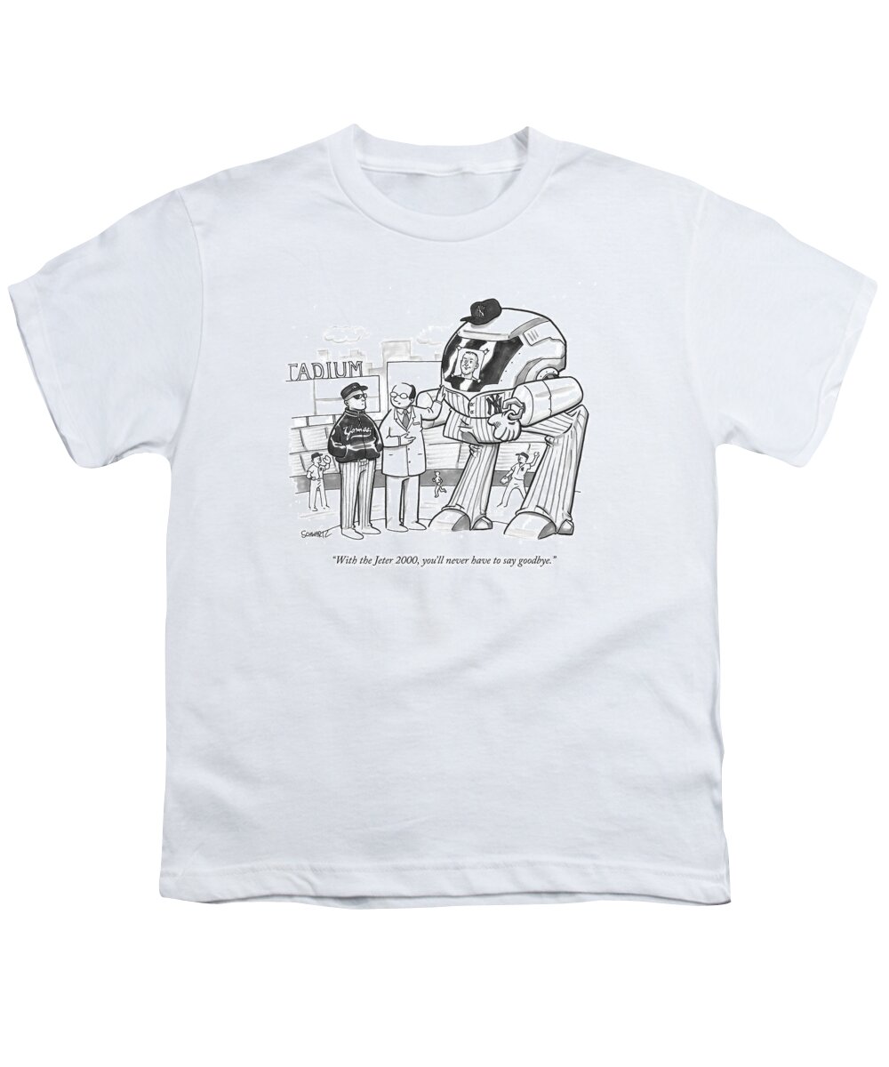 Yankees Youth T-Shirt featuring the drawing With The Jeter 2000 by Benjamin Schwartz