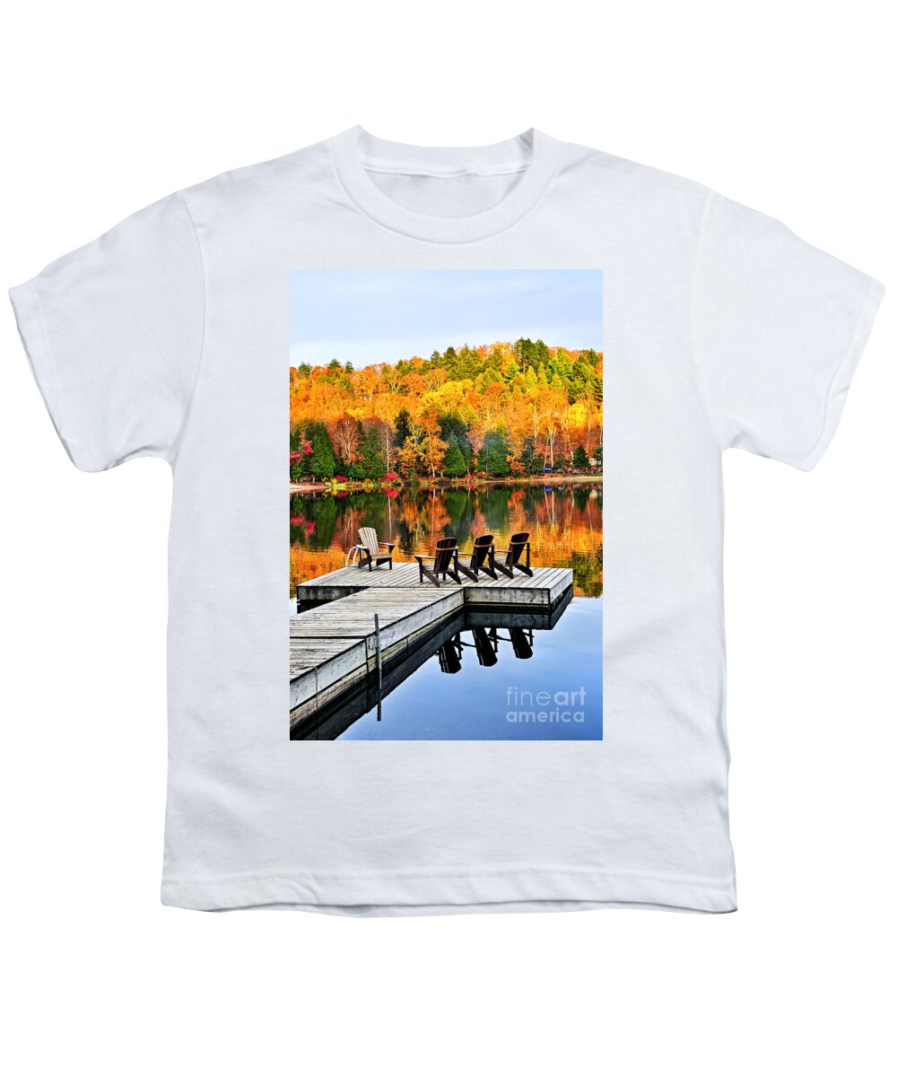 Lake Youth T-Shirt featuring the photograph Wooden dock on autumn lake by Elena Elisseeva