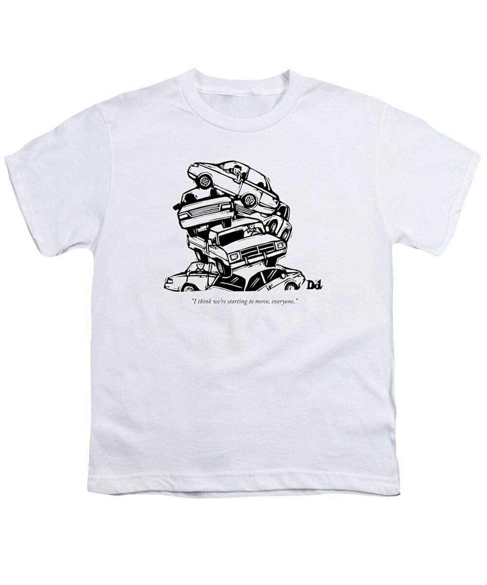 Cctk Traffic Youth T-Shirt featuring the drawing 6 Cars Pile On Top Of One Another by Drew Dernavich