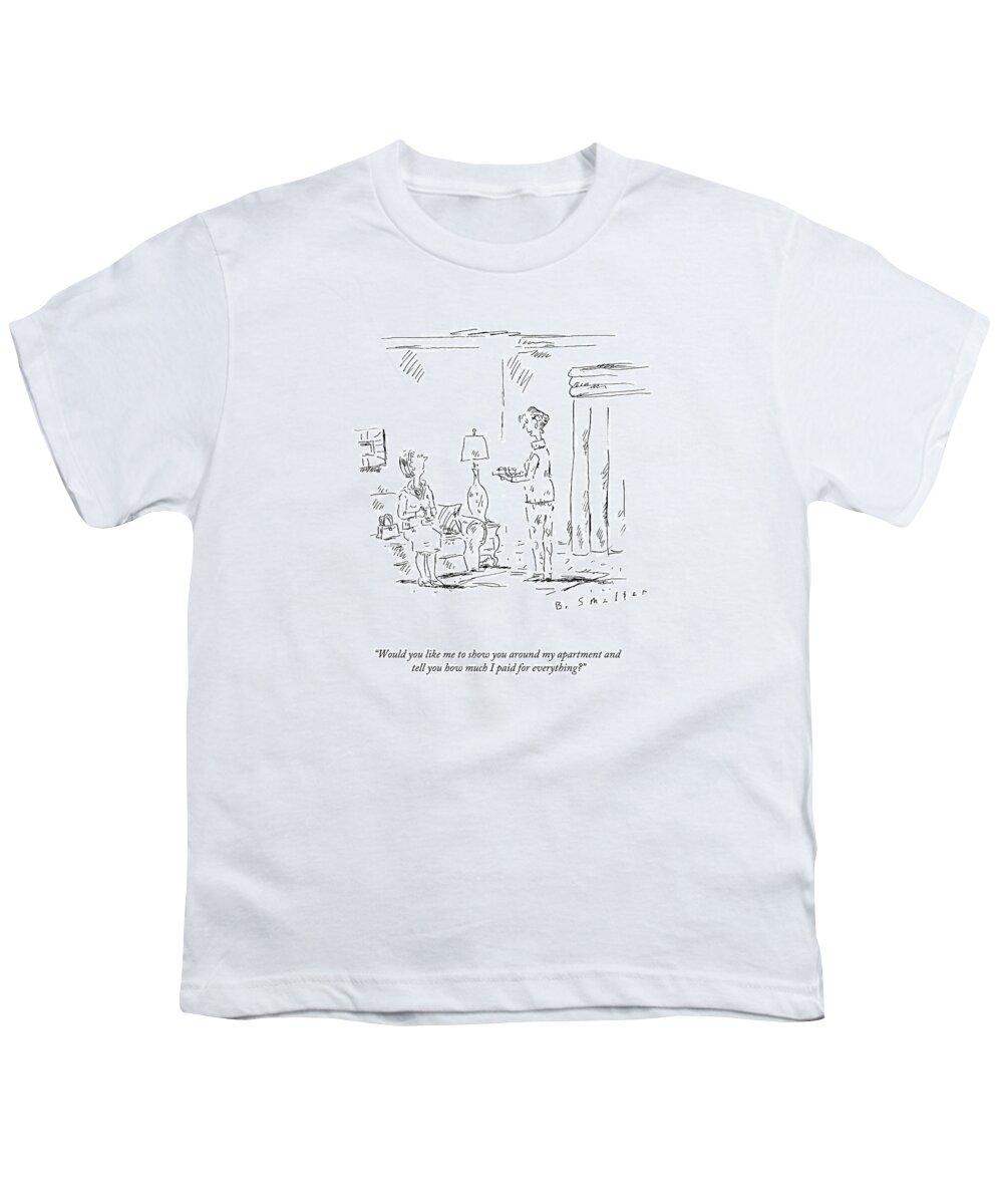 Guests Youth T-Shirt featuring the drawing Would You Like Me To Show You Around My Apartment by Barbara Smaller